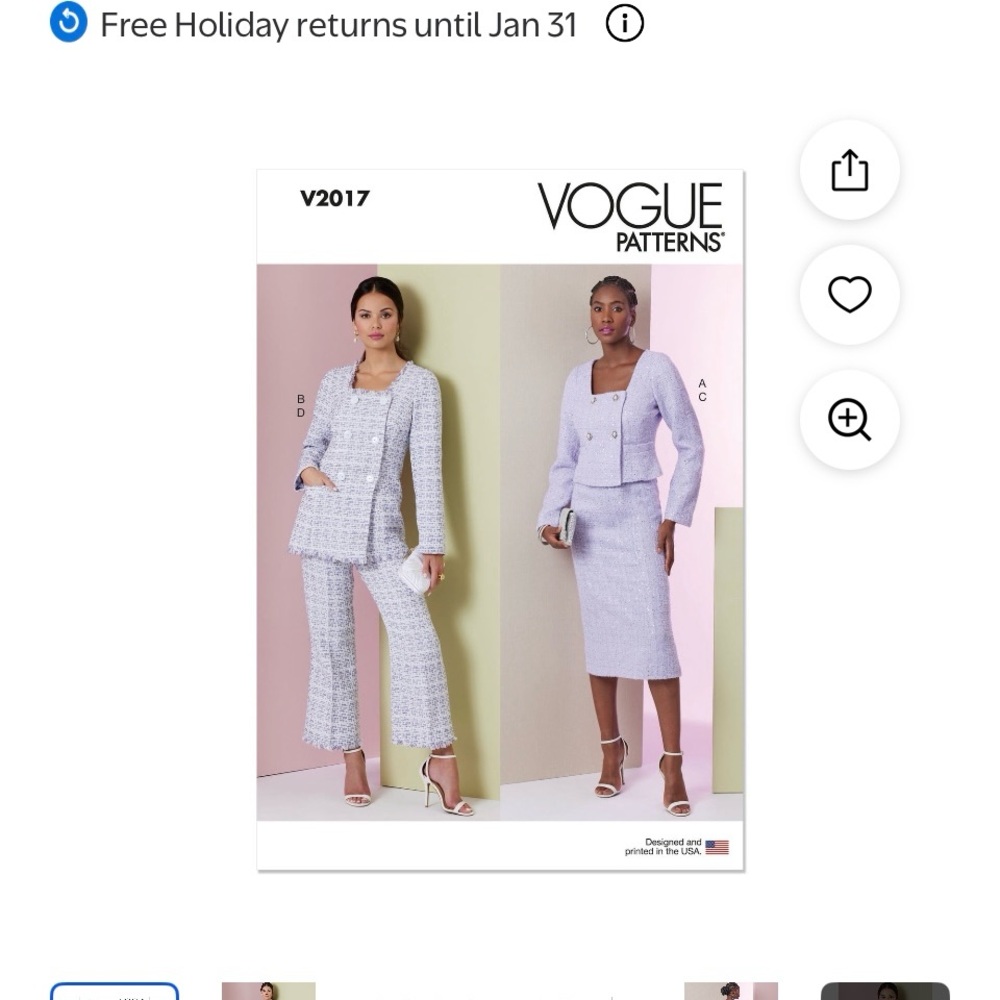 Vogue V2017 Size B5 Misses Jacket/Blazer, Skirt, & Pants Sewing Pattern New